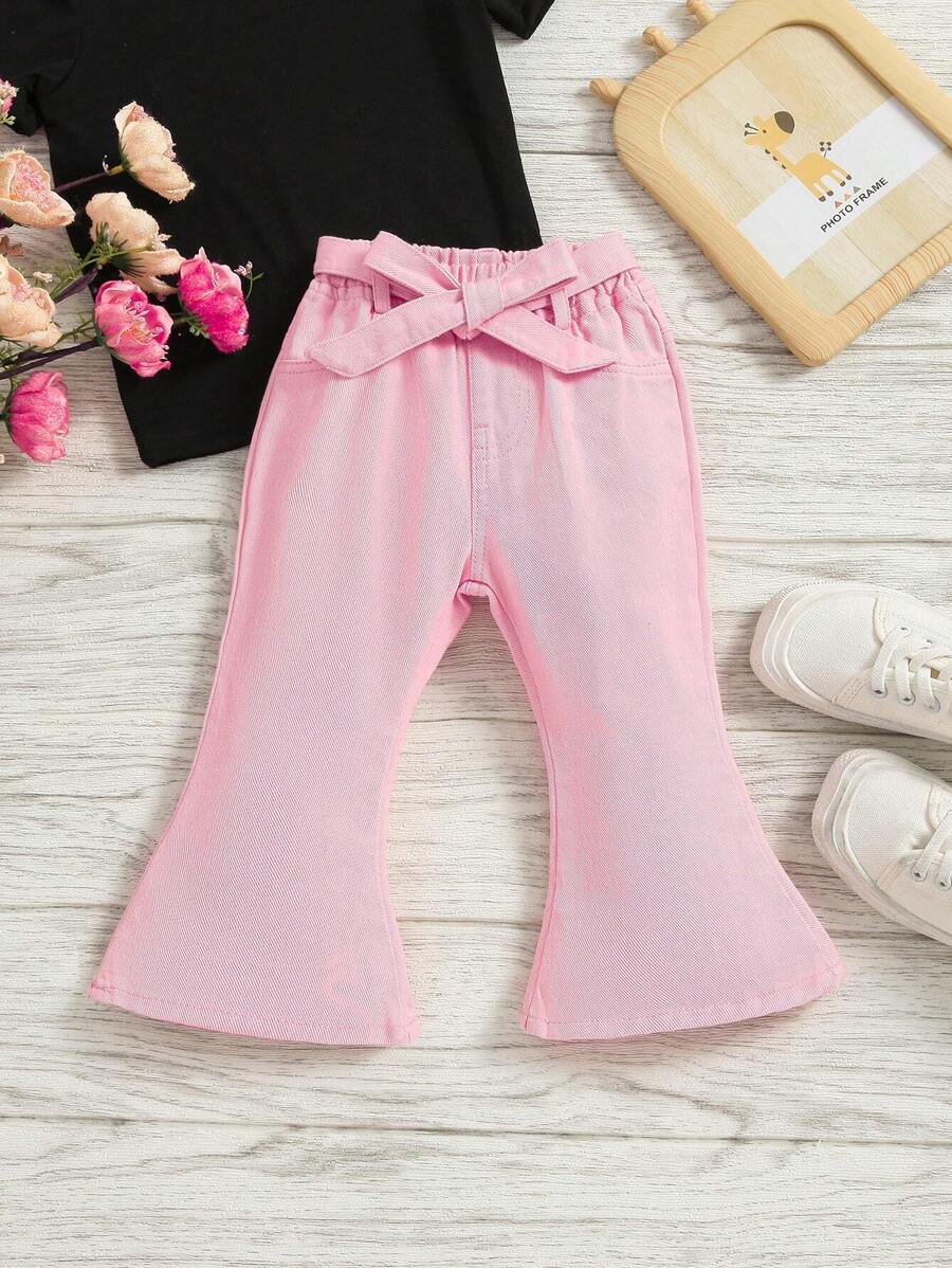 Baby Girls' Fashionable And Versatile Denim Flared Pants - Pink - View 1