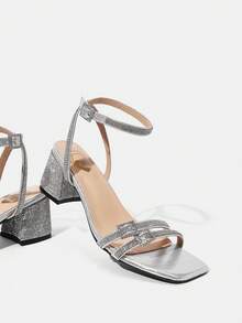 CUCCOO SZL Của phụ nữ Tông màu bạc Giày cao gót Dép xăng đan Với Đồ trang trí Rhinestone - Bạc - Xem 4