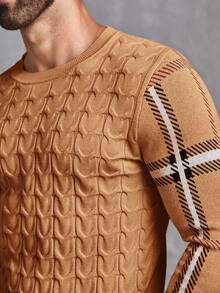 GENTILAND Men's Long Sleeve Round Neck Pullover Sweater - Brown - View 3