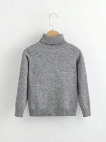 SHEIN 男童纯色高领毛衣 - 灰色 - 查看 2