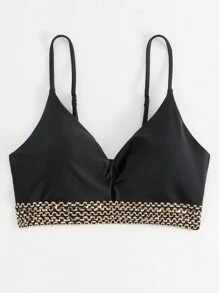 SHEIN Swim 編織肩帶拼布掛脖比基尼上衣嘉年華 - 黑色 - 查看 4