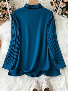 SHEIN Clasi Của phụ nữ Kích thước lớn Lace-up Chi tiết Nút Giải trí Áo sơ mi - Màu xanh ngọc - Xem 2
