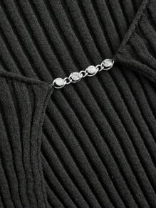 SHEIN ICON Talla grande Jersey crop con diseño de diamante de imitación - Negro - Ver 3