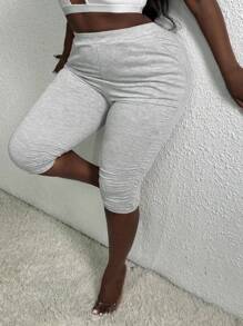 Slaydiva 女性實色膝蓋長短褲 - 灰色 - 查看 1