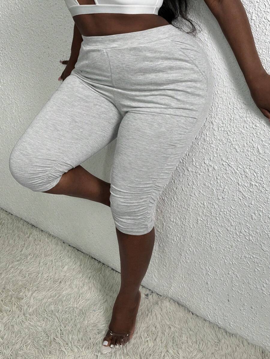 Slaydiva 女性實色膝蓋長短褲 - 灰色 - 查看 1
