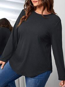 SHEIN LUNE Plus Size Knit T-shirt With Back Button Closure And Ribbing Details