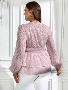 SHEIN Clasi Kích thước lớn Cổ chữ V Eo Kẹp chặt Tay áo lồng đèn Áo sơ mi - Hồng - Xem 2