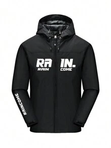 男士字母印花拉链前抽绳连帽夹克，秋冬