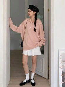 DAZY Ladies' Solid Color Batwing Sleeve Sweater - Pink - View 4