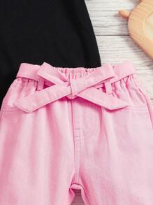 Baby Girls' Fashionable And Versatile Denim Flared Pants - Pink - View 4