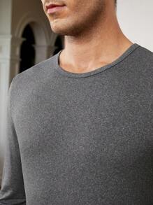 男用針織純色修身保暖長袖上衣 - 灰色 - 查看 4