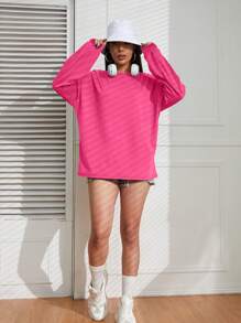 INAWLY Oversize Long Sleeve Tees Fall Cloth For Women - Hot Pink - View 3