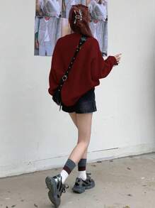 DAZY Women's Star Pattern Drop Shoulder Sweater - Red - View 5