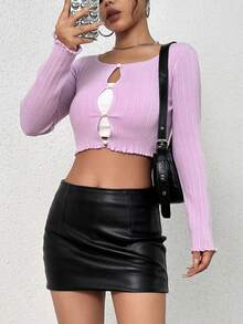 SHEIN Qutie Women'S Solid Color Ribbed Cardigan With Button Closure - Lilac Purple - View 5