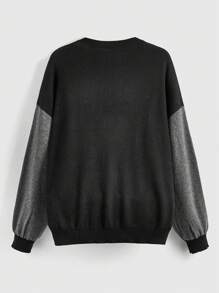 ROMWE Hippie 女士下垂肩毛衣,漩渦圖案和色塊設計 - 黑色 - 查看 2