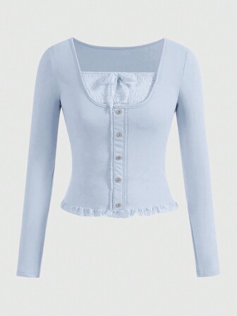 Kawaii T-shirt En Dentelle À Patchwork Pour Femme