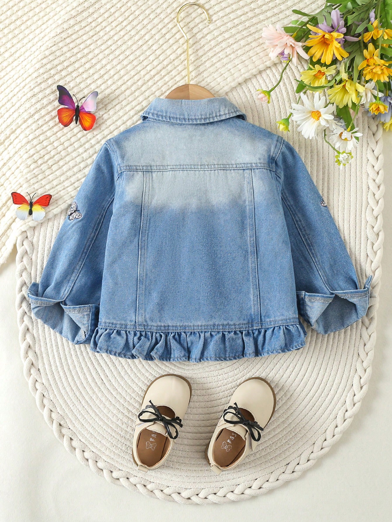 Little Girls' Comfortable Embroidered Denim Jacket SHEIN USA