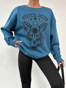 EURMUSE Loại bướm In Thả vai Áo nỉ - Màu xanh lam - Xem 2