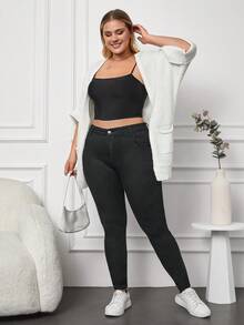 SHEIN Cottnline بنطلون جينز ضيق مقاس كبير - رمادي غامق - مشاهدة 3