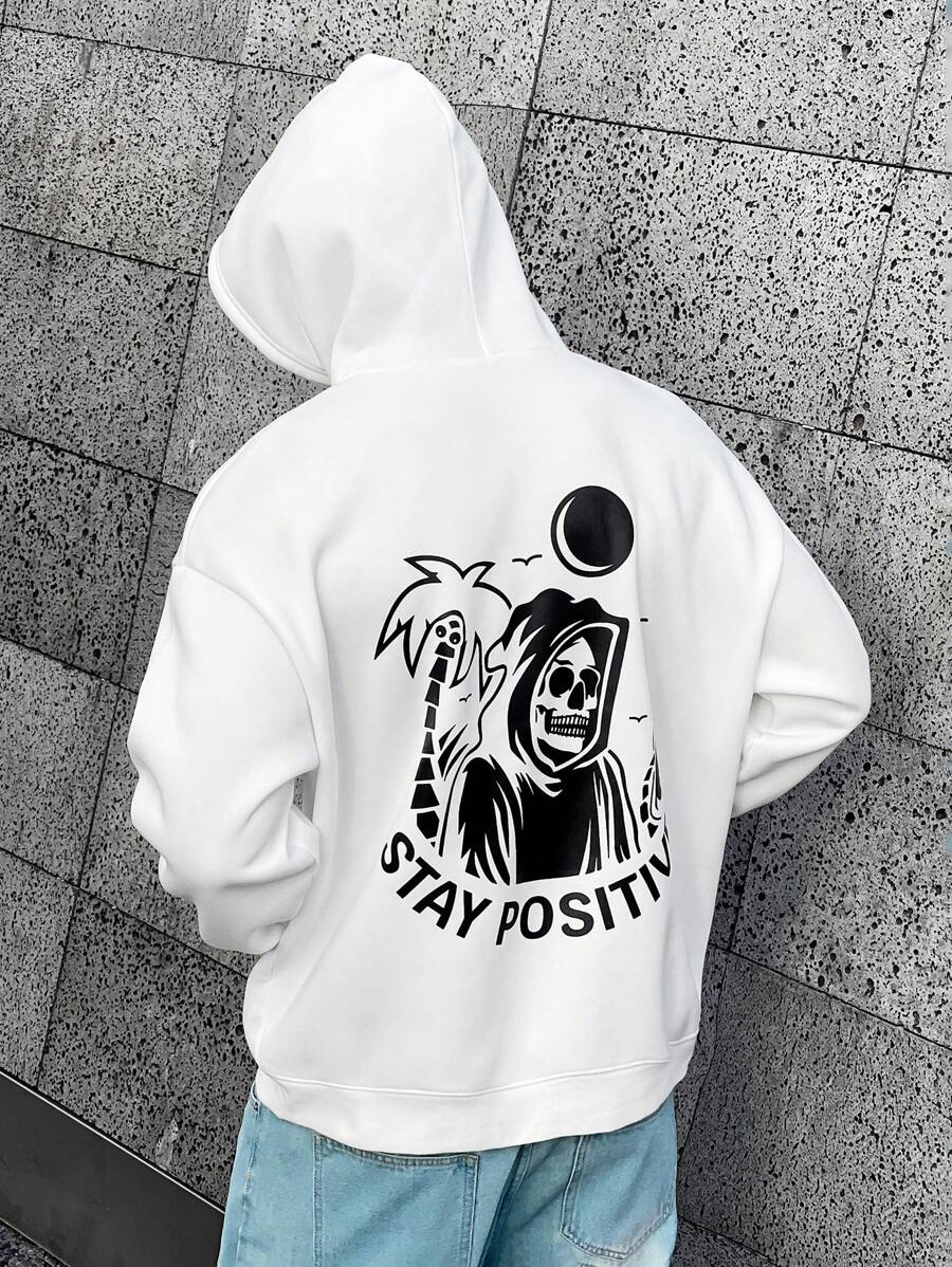 Manfinity EMRG Nam Quá lớn Sọ & In thư Hoodie - trắng - Xem 1