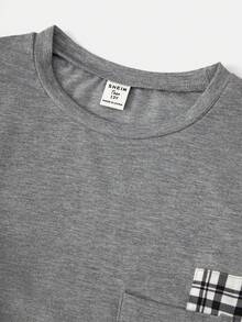 Thiếu niên Con trai Kẻ sọc Quần Trang phục mặc nhà Bộ Với Giường đôi tiêu chuẩn Túi Áo - Xám - Xem 5