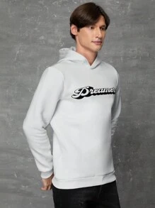 SHEIN Cottnline Men's Letter Printed Hooded Sweatshirt - White - View 3