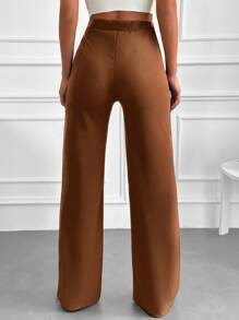 EURMUSE Pantalones rectos de cintura alta - Camel - Ver 2