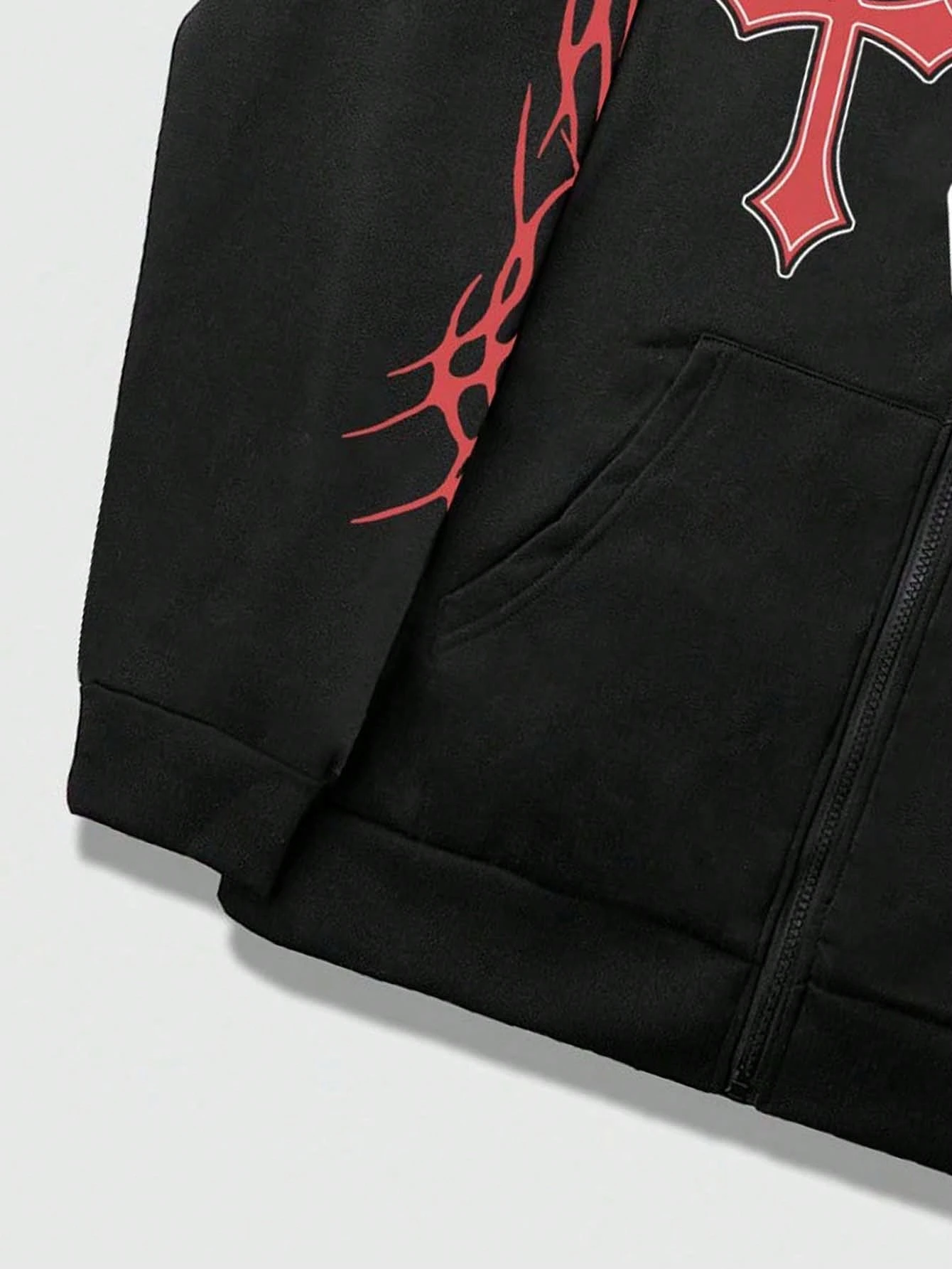 Our Goth Men's Cross Print Zip-up Hoodie is such a vibe - ROMWE