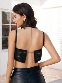 SHEIN Unity 女性鑽石鏈後背細節背心 - 黑色 - 查看 2