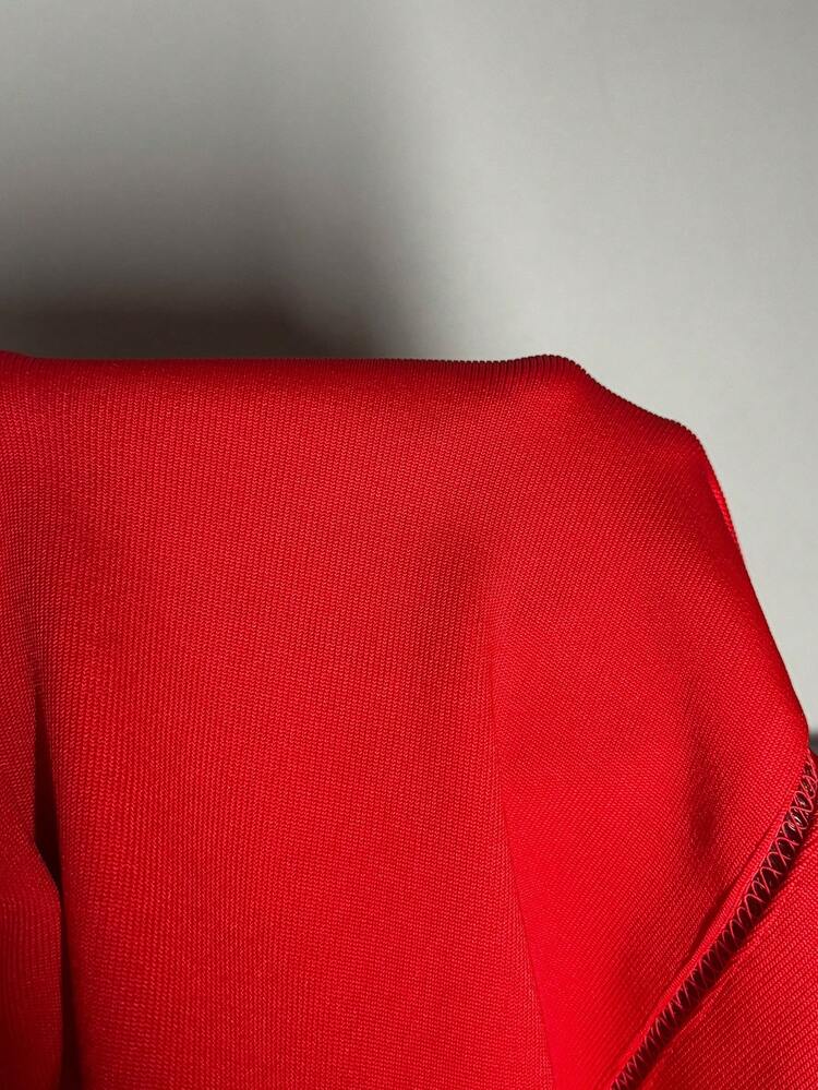 Plus Size Women'S Spring Summer High Split Hem Red Bandage Dress