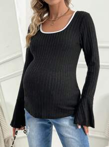 SHEIN Maternity Color Block Round Neck Flare Sleeve T-shirt
