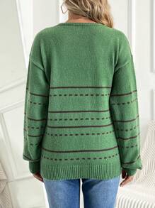 SHEIN Maternity Striped Drop Shoulder Sweater, For Winter - Army Green - View 2