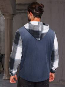 Manfinity Homme Men Plus Hooded Plaid Shacket With Upward Button And Drawstring Design