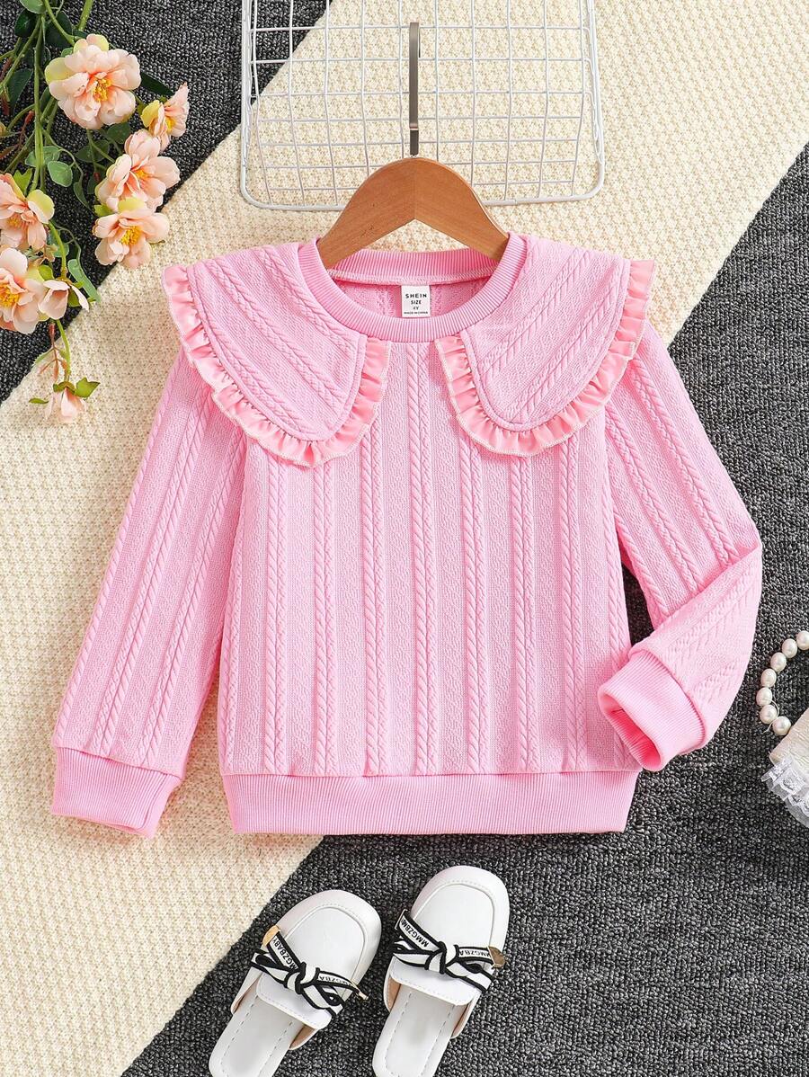 SHEIN 年轻女孩粉色长袖可爱运动衫 - 粉色 - 查看 1