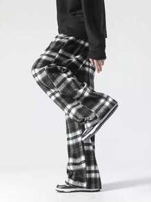 Chillumni Loose Fit Men's Plaid Long Trousers - Black - View 5