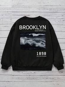 十幾歲的女孩們針織休閒圓領套頭衫,背面文字和海洋印花設計 - 黑色 - 查看 7