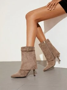 SheIn BIZ Women's Fashionable Buckle Decorated Classic Boots, Perfect For Casual Outfits In Autumn And Winter - Brown - View 4