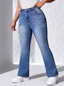 SHEIN EZwear Kích thước lớn Thon gọn Quần denim - Rửa nhẹ - Xem 3
