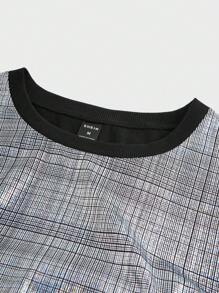 FeverCity 男士圓領格紋雷射印花休閒長袖 T 卹 - 黑色 - 查看 5