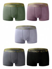 5 Stücke Set Atmungsaktive Boxershorts Unterwäsche Für Herren Buchstabe Muster, Geeignet Für Alle Jahreszeiten