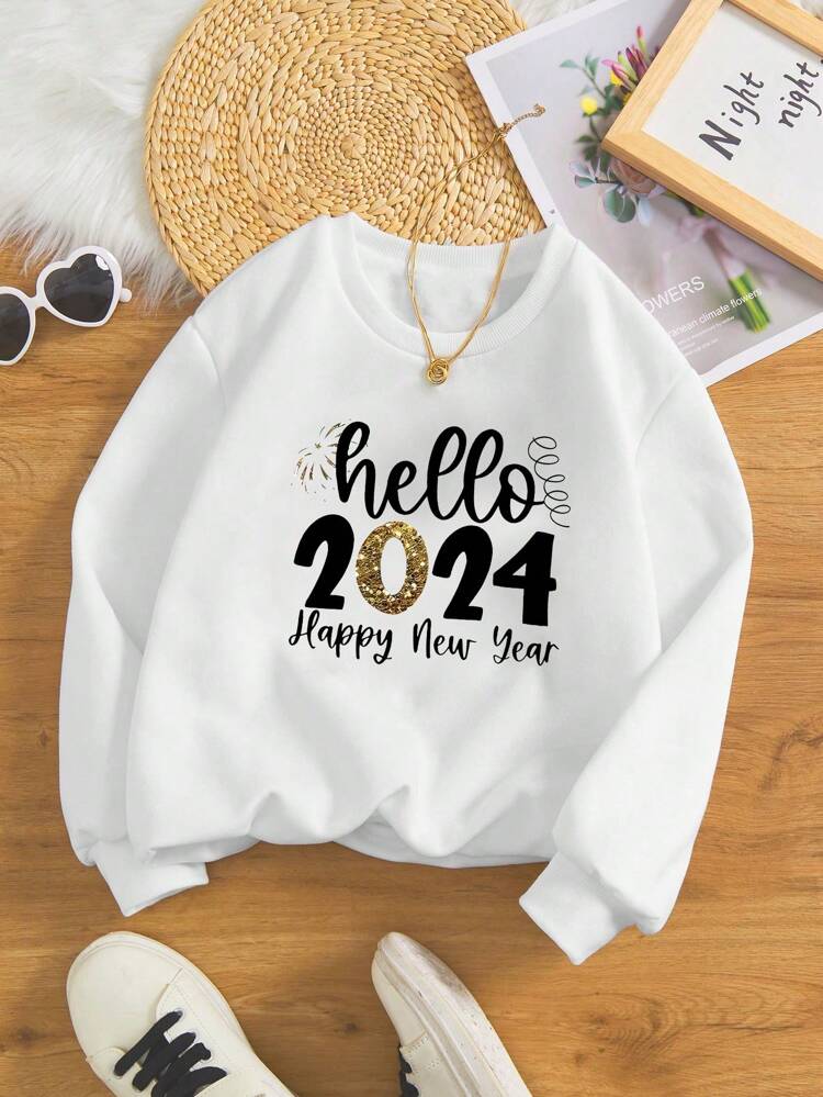 Teen Girls' Drop Shoulder Long Sleeve Sweatshirt With Slogan Print