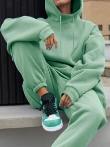 INAWLY 落肩抽繩連帽衫與運動褲套裝