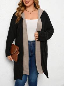 SHEIN LUNE 大尺碼女式拼色連帽開襟衫 - 彩色 - 查看 3