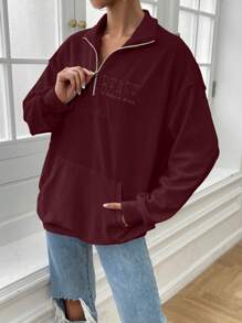 SHEIN Essnce Half-Zip Drop Shoulder Casual Pullover Sweatshirt