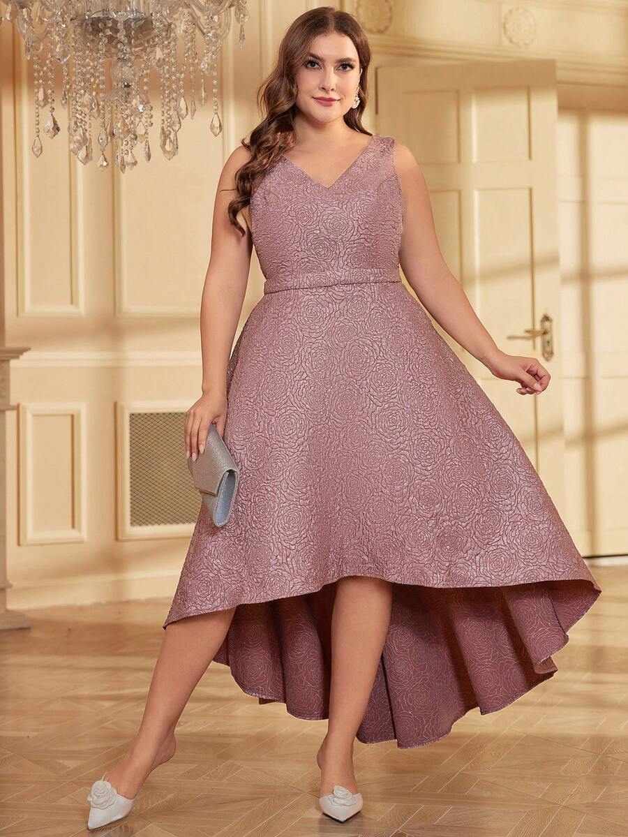 Plus Size Asymmetric Hem Sleeveless Mini Dress - Mauve Purple - View 1