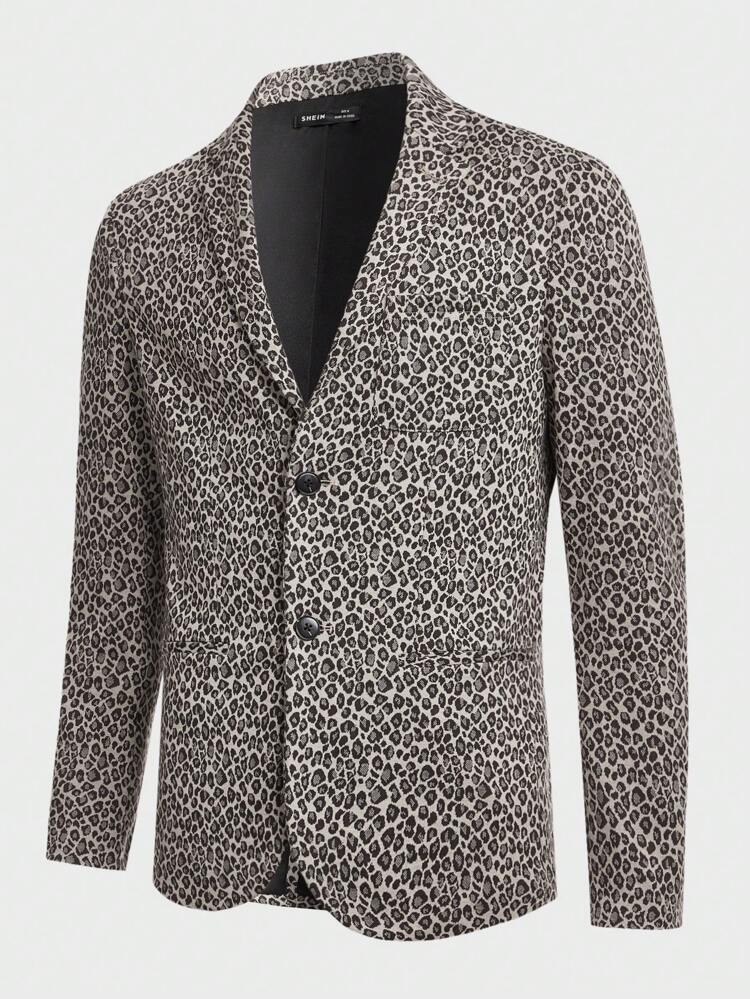 Men's Leopard Print Single Breasted Knit Blazer