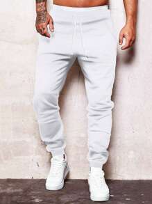 Manfinity Homme Loose Fit Men's Elastic Waist Drawstring Jogger Pants - White - View 3