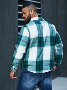 SHEIN Manfinity Homme Camisa De Manga Larga A Cuadros De Talla Grande Para Hombre - Verde - Ver 2