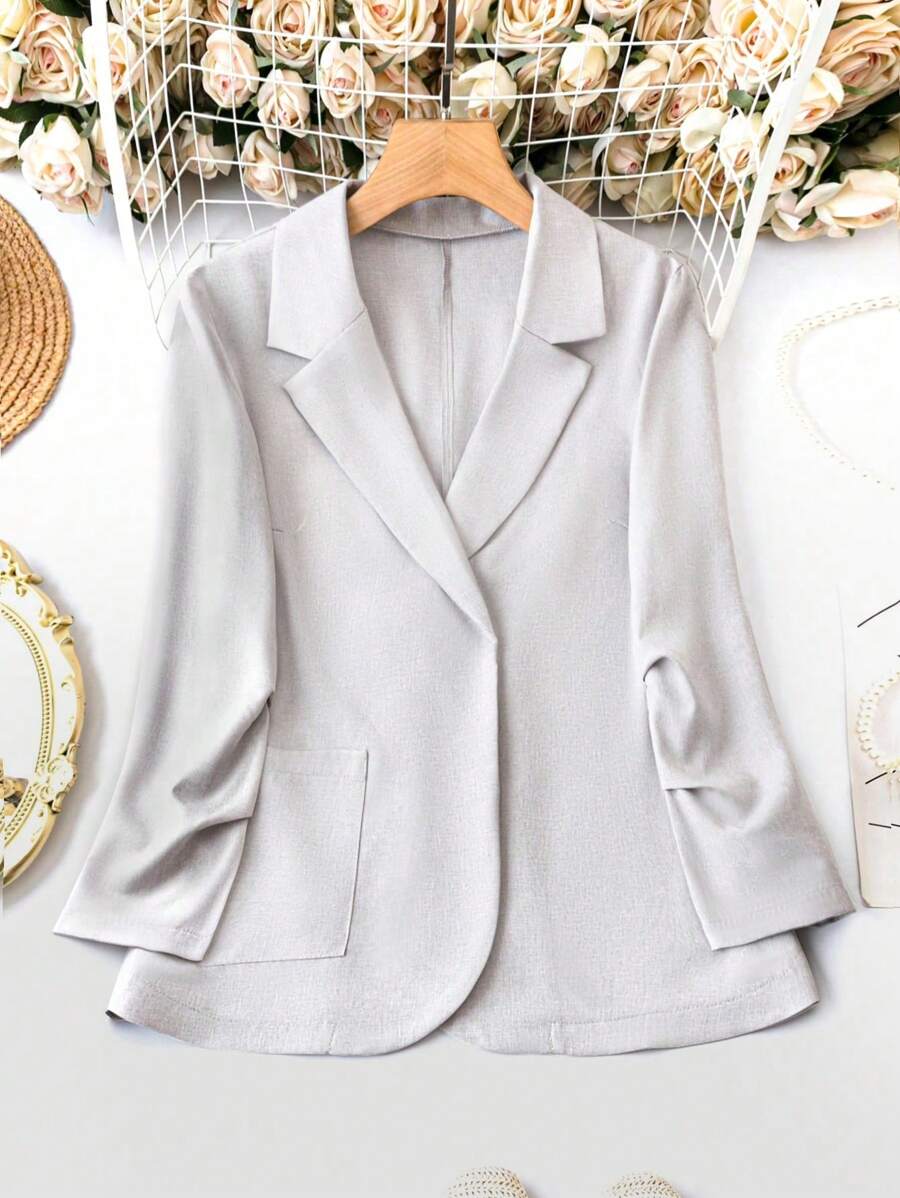 SHEIN LUNE Của phụ nữ Màu thuần Đúng mốt Thanh lịch Kích thước lớn Làm Việc  Bộ đồ - Xám - Xem 1