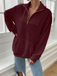 SHEIN Essnce Half-Zip Drop Shoulder Casual Pullover Sweatshirt